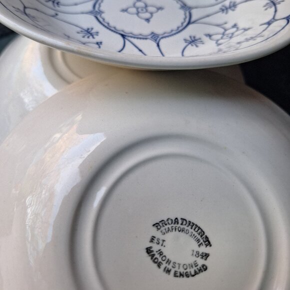 Vintage Stoneware Dishes Ironstone Staffordshire Bowls Set England Blue Royal 3 - Picture 11 of 16